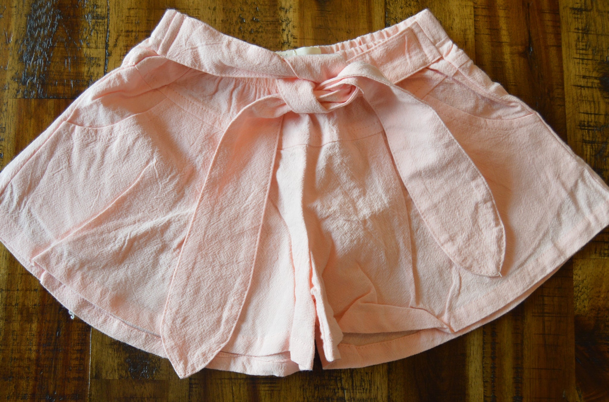 Pink Tie Front Flair Shorts