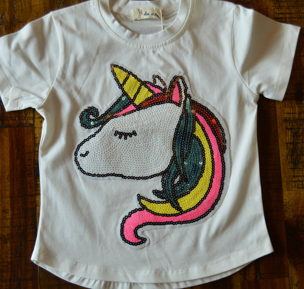 Sequin Unicorn Face Tee