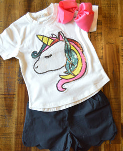 Sequin Unicorn Face Tee