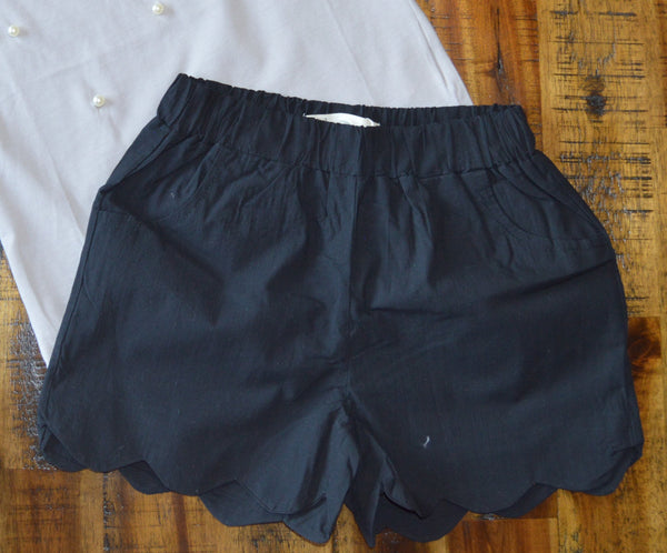 Black Scalloped Edge Shorts